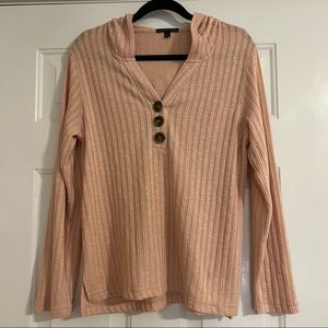 Hooded Pink Knitted Long sleeve blouse